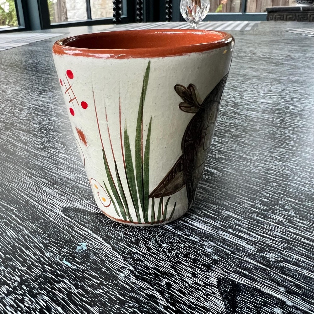 Handpainted and signed‎ Pig and Dragonfly Votive / Cup - Picture 3 of 7